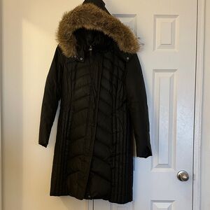 Andrew Marc Black Down Puffer Coat with Real Fur Hood
